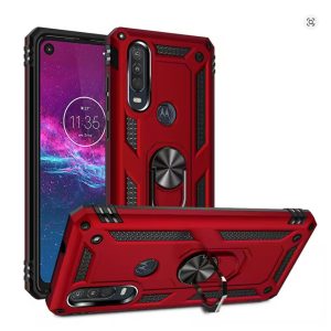 for motorola moto one action armor shockproof case for moto one action military protective magnet car holder ring case cover